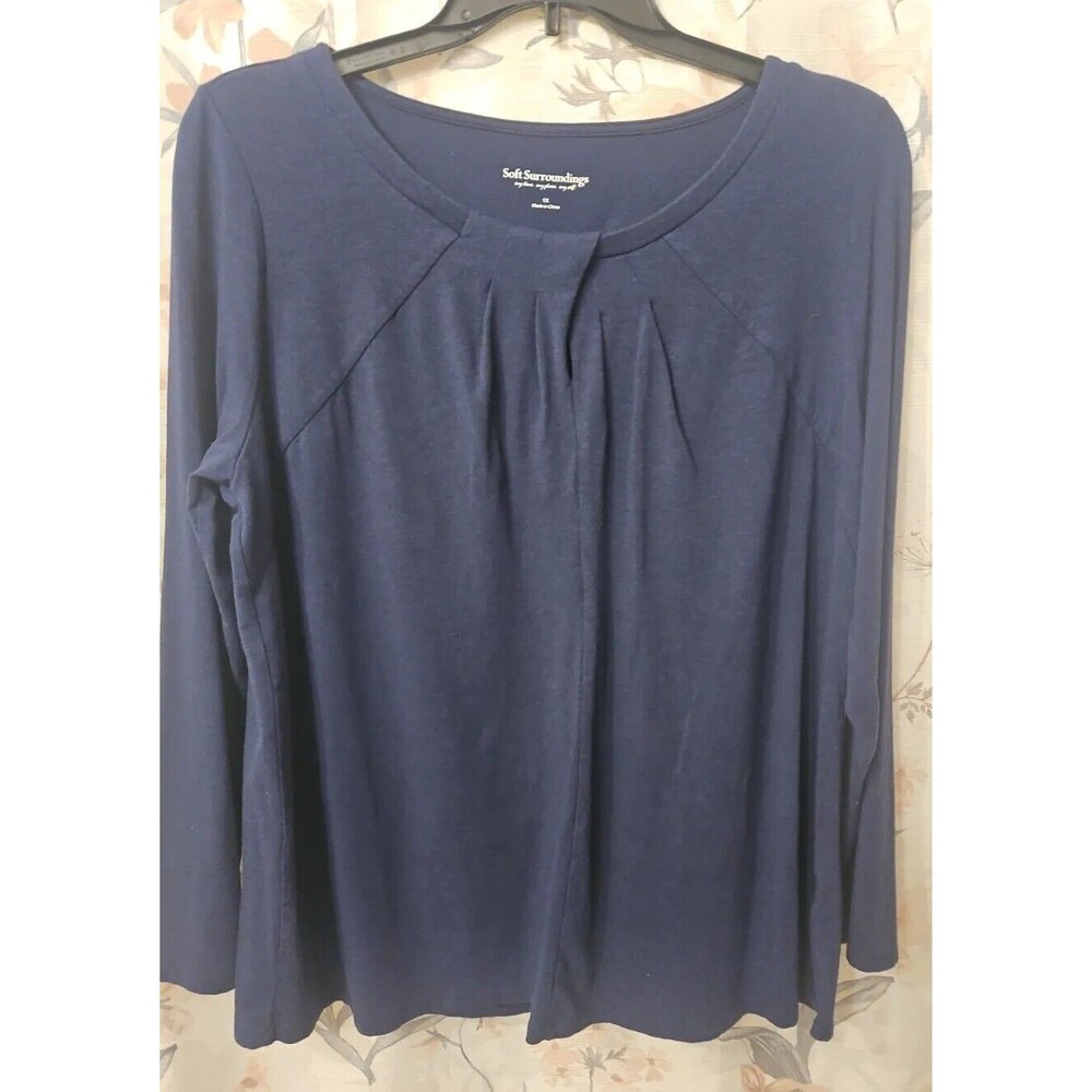 Soft Surroundings Navy Blue Milani Top Long Sleeves Modal Cotton Blend Sz 1 X